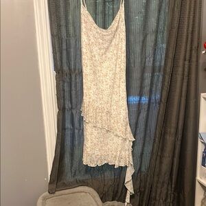 Caution To The Wind Cream Asymmetrical Spaghetti Strap Sundress